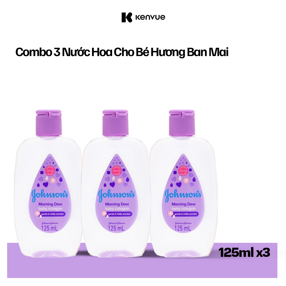 Combo 3 Chai Nước Hoa Cho Bé Johnson's Baby Cologne Hương Ban Mai Morning Dew Baby Cologne 125ml