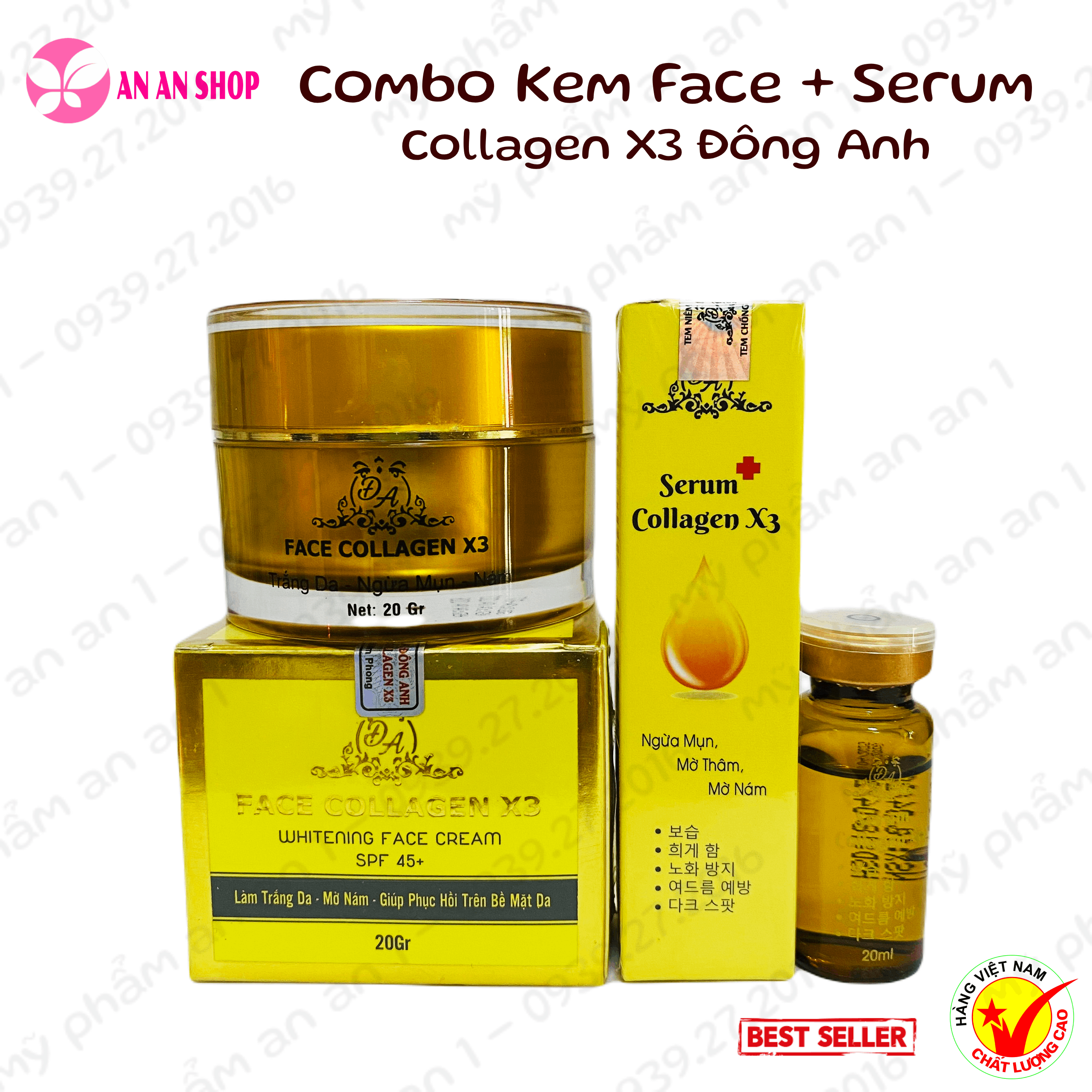 Combo Kem face Collagen X3 Đông Anh + Serum nám X3, Mẫu mới 2024 chính hãng