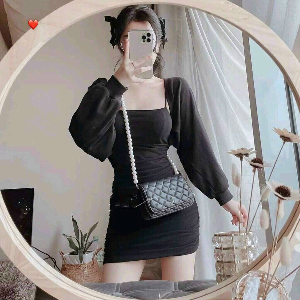 (ảnh thật) SET ĐẦM BODY KÈM ÁO KHOÁC NHÍ