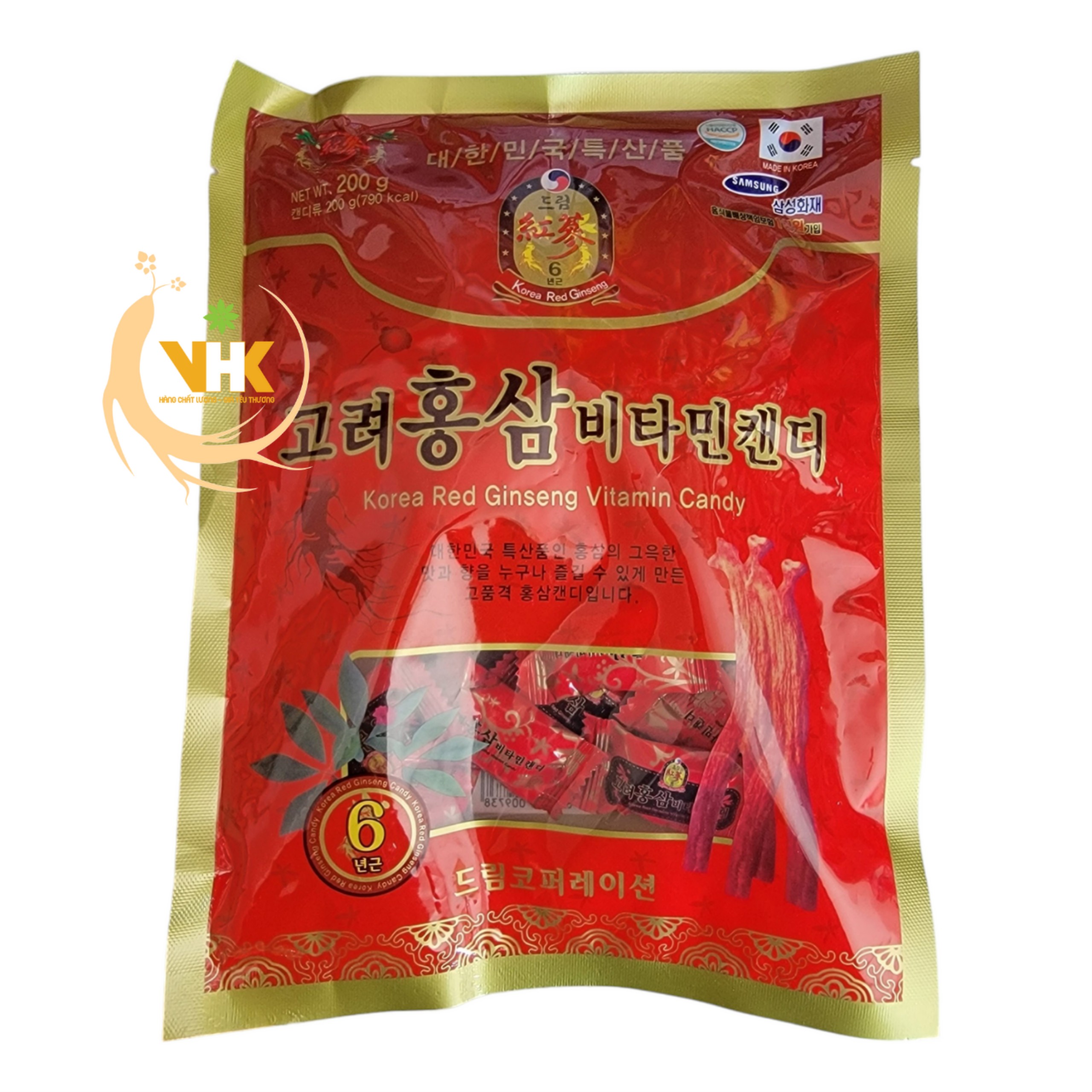 Kẹo hồng sâm Vitamin cứng Hàn Quốc 200g( ĐÓNG GÓI TẠI VIỆT NAM)