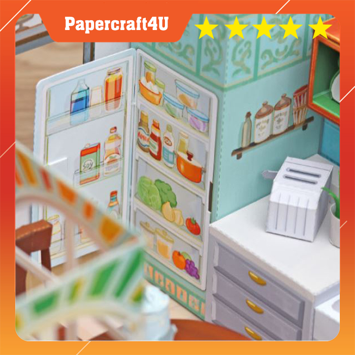 Mô hình giấy 3D kiến trúc: Nội thất phòng ăn - bếp