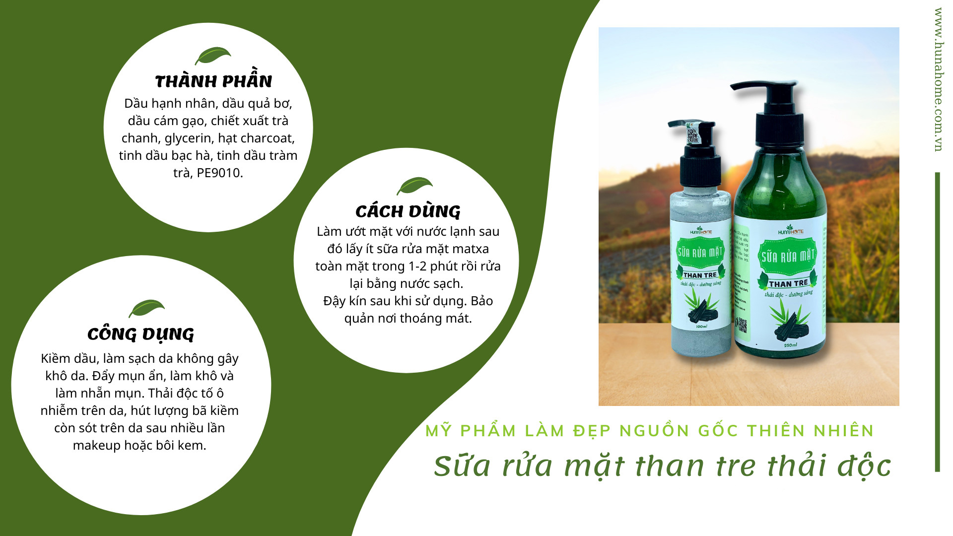 Sữa rửa mặt than tre thải độc Hunahome