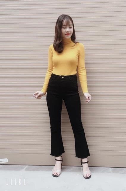 Quần jean nữ ỐNG LOE MÀU ĐEN chất giãn ole-0/11