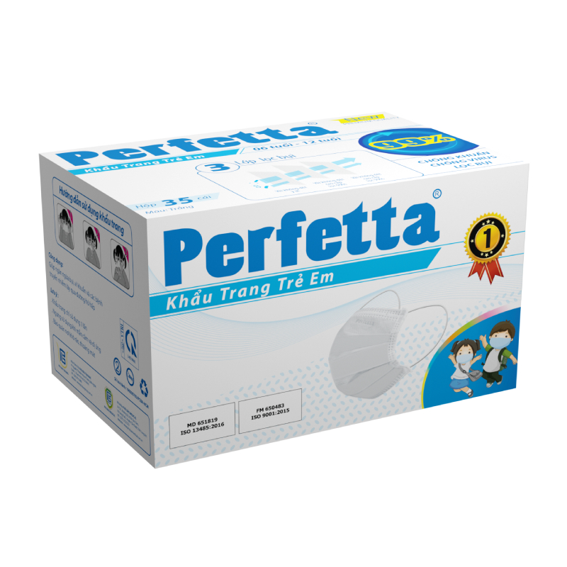 [HCM]Khẩu trang cho bé 3 lớp Perfetta Trẻ Em Trắng (35 Cái/Hộp)