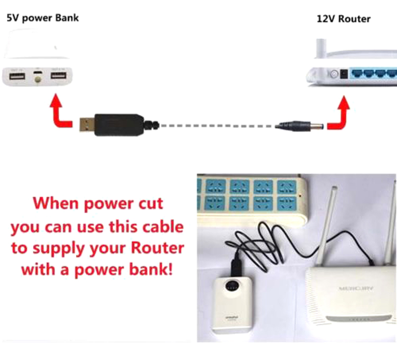 Dây cáp cấp nguồn Wifi, chuyển Đổi 5V USB sang 12V (sạc dự phòng cấp nguồn Wifi khi cúp điện)