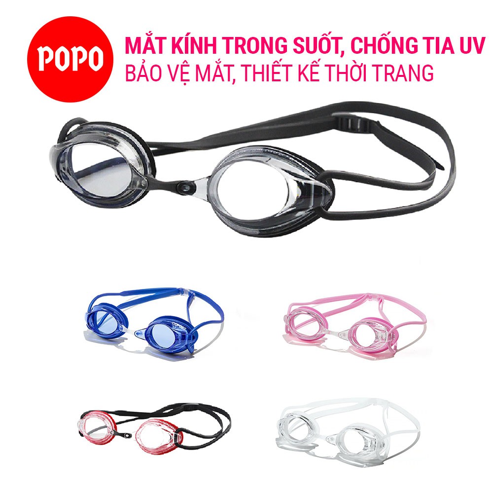 Kính bơi người lớn AF700 POPO mắt trong suốt chống lóa, chống sương mờ, sử dụng khi thi đấu dành cho nam, nữ