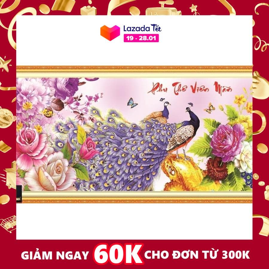 Tranh đính đá cao cấp Venus Phu Thê Viên Mãn -KT: 120x60Cm