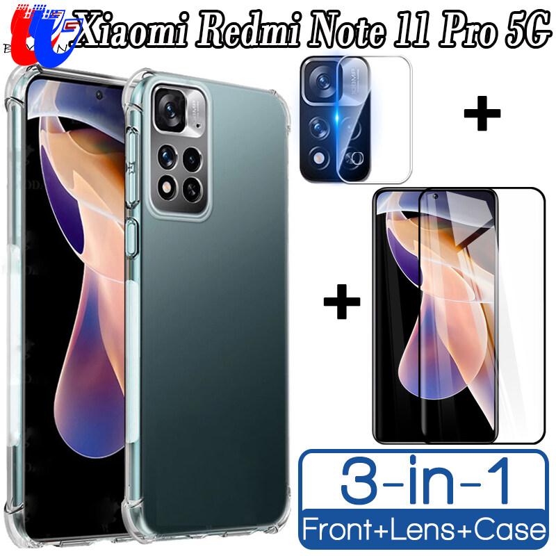 For Xiaomi Redmi Note 11 Pro Plus 5G 3 In 1 Screen Protector Film+Camera Lens Glass+Transparent Anti-fall TPU Phone Case For Redmi Note 11 Pro Plus+ Tempered Glass+Silicon Soft Case+Lens Film