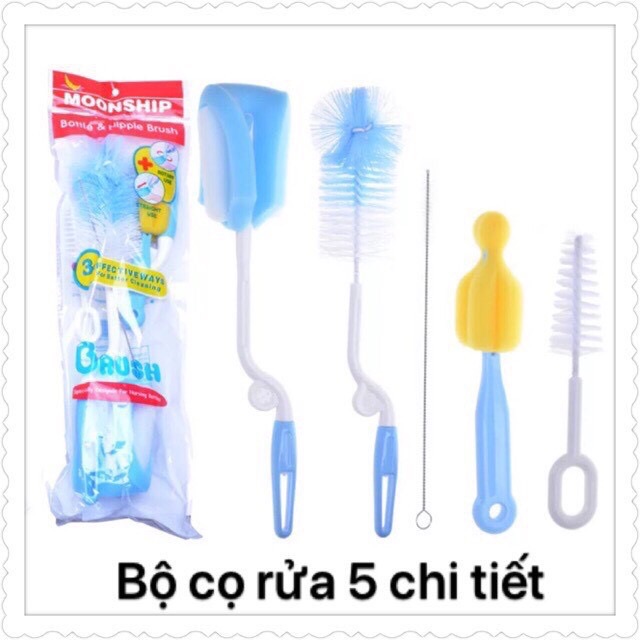 BỘ CỌ RỬA BÌNH SỮA VÀ NÚM TI 5 CHI TIẾT XOAY 360 ĐỘ sạch sẽ tiện dụng