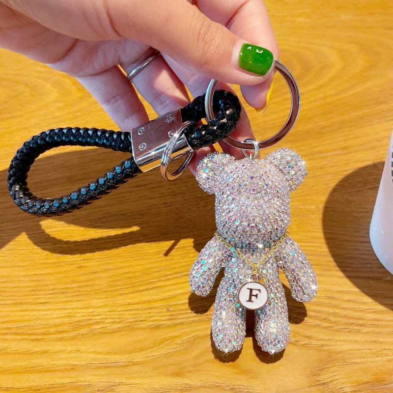 Decor - Móc khóa gấu đính đá Charm Bearbrick cao cấp kèm dây dù - trang trí ô tô túi xách sang trọng - thích hợp làm quà tặng