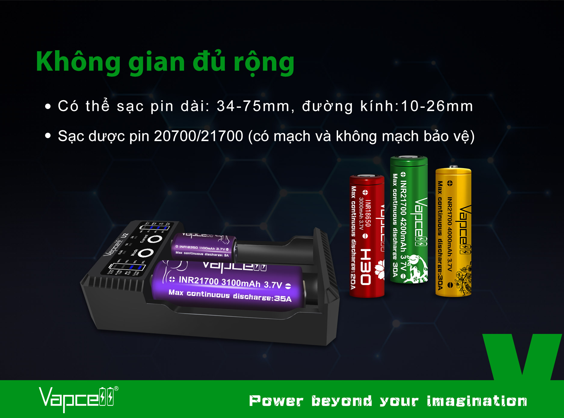 Sạc đôi thông minh Vapcell U2 sạc nhanh 2A
