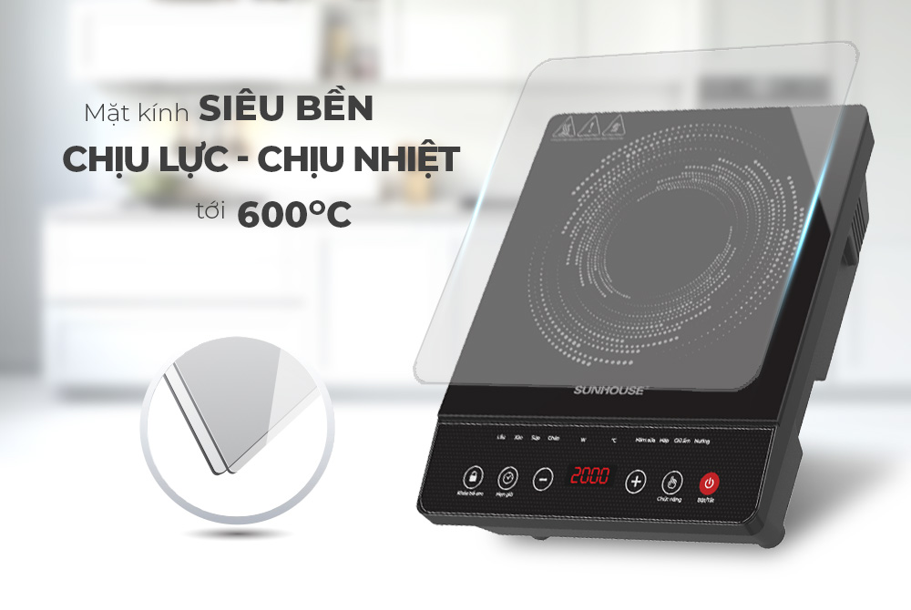 Bếp điện từ Sunhouse SHD6161 + tặng dao làm bếp màu đen