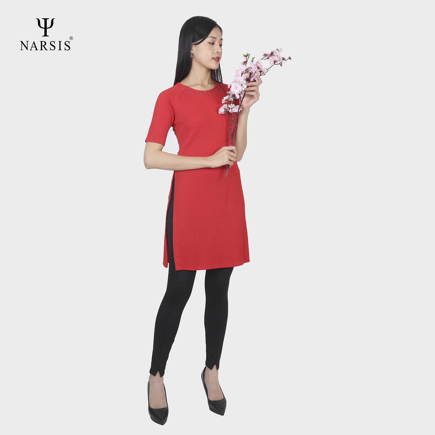 Áo dài cách tân Narsis L7091 màu đỏ