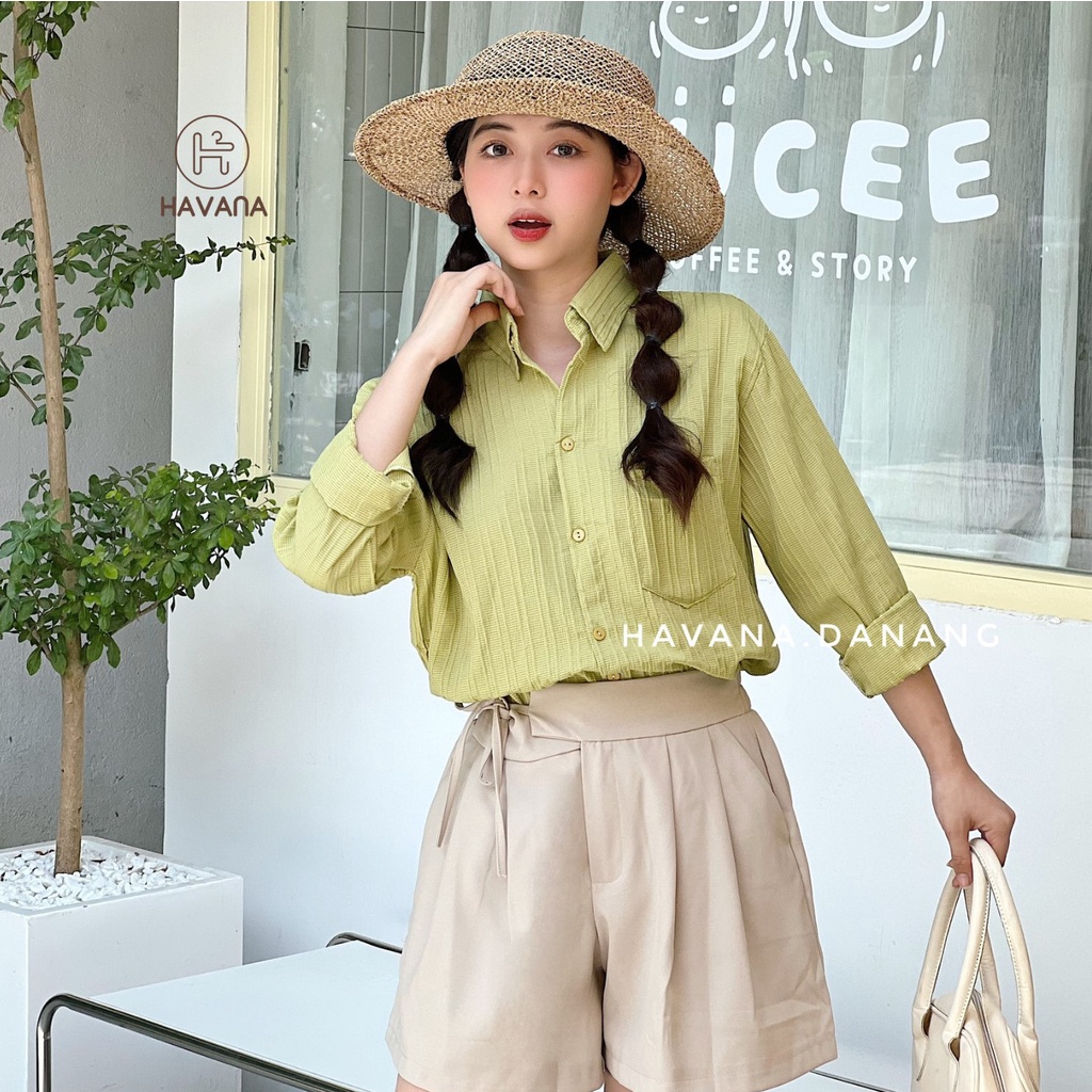 Áo sơ mi dài tay nữ, sơ mi gân sọc nổi freesize nhiều màu