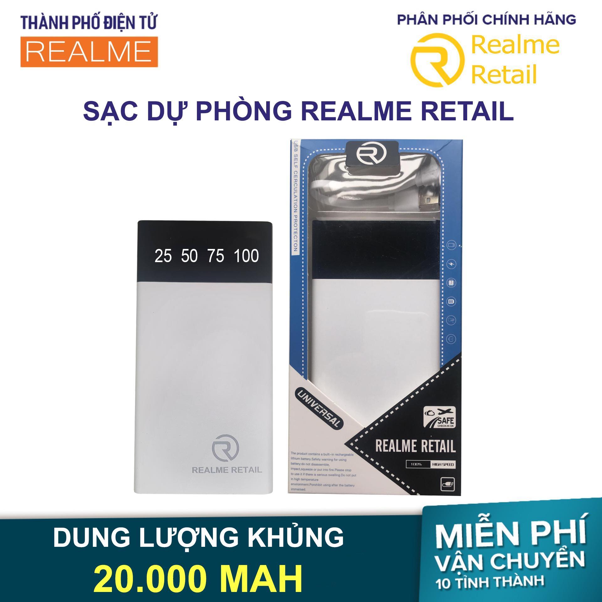Pin Sạc dự phòng Realme Retail 20000 mAh - 2 Cổng Sạc - Được phép mang lên máy bay - Có sẵn dây cáp sạc Android