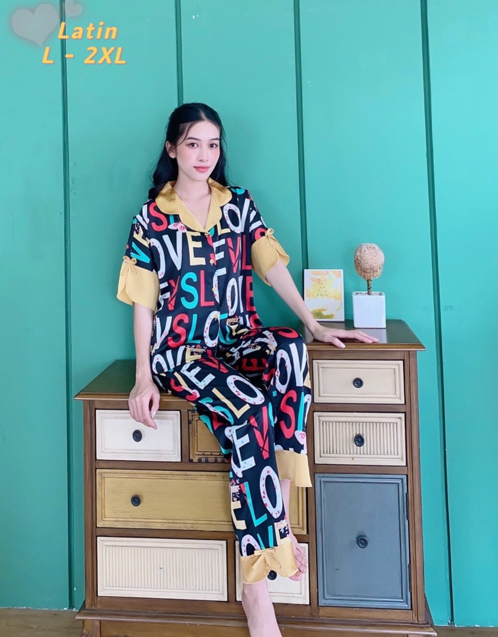 Bộ đồ Pijama lụa latin  Bộ lụa thiết kế tay dơi bèo chất liệu mát lịm