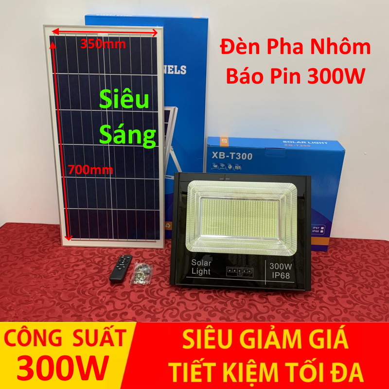 đèn led, đèn pha, đèn năng lượng mặt trời 300w [ Mẫu Mới Nhất Có % Báo Pin ] có bán rời thân đèn + tấm pin