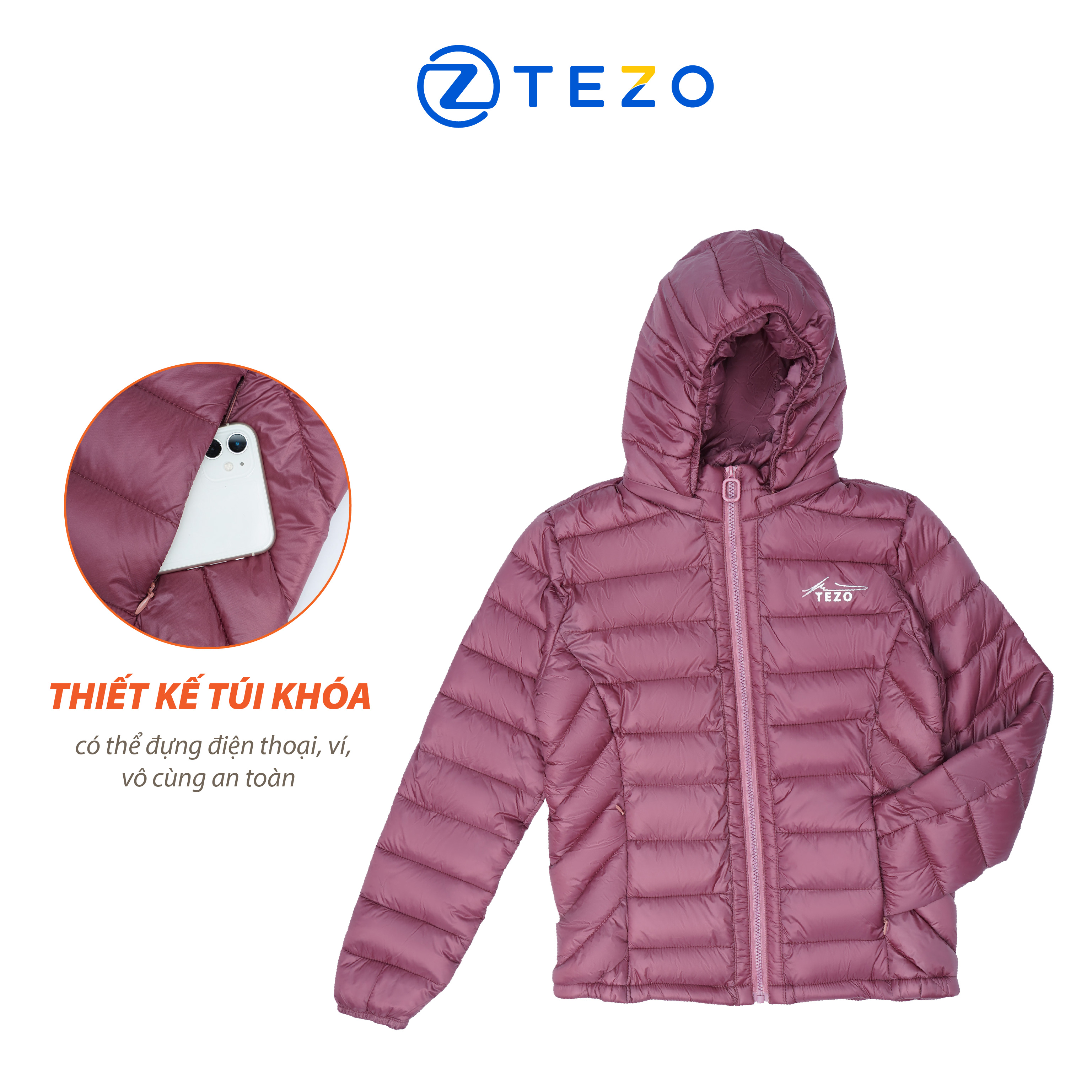 Áo phao nữ siêu nhẹ áo khoác nữ dáng ngắn TEZO áo phao nữ chần bông siêu nhẹ giữ ấm tốt TEZO 22APBX001