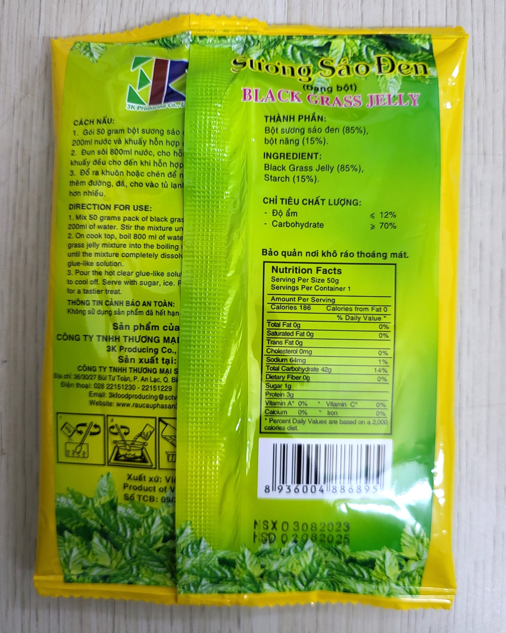 RC3K (gói ĐEN 50g) BỘT SƯƠNG SÁO ĐEN Black Grass Jelly Powder