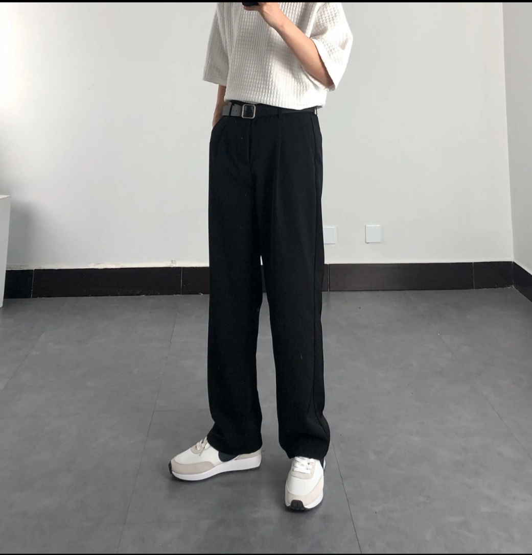 Quần tây nam ống rộng vải chéo thái mềm co giãn dày dặn kiểu dáng suông rộng phong cách Hàn Quốc