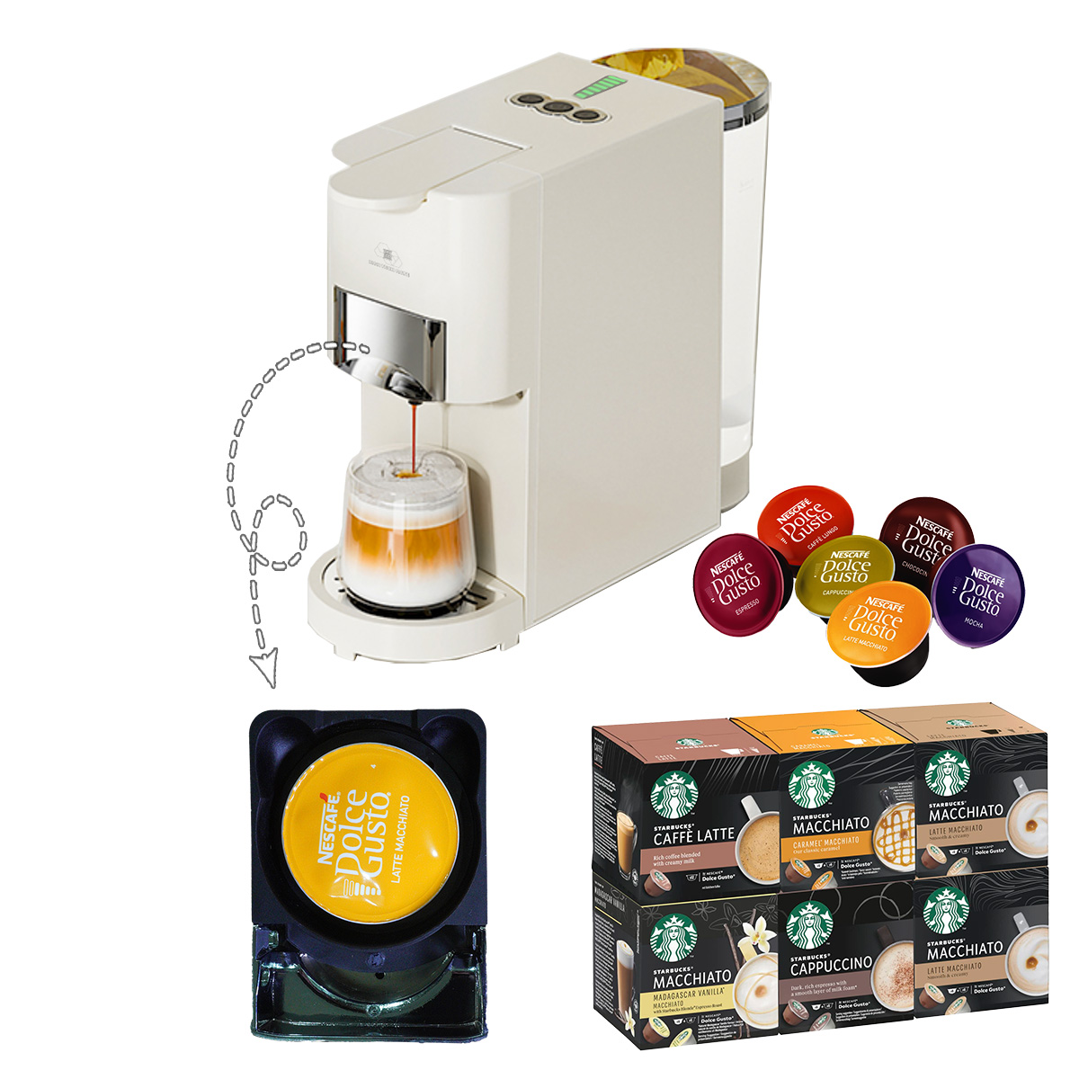 Multifunctional CF04 Coffee Maker Can Brew All Types of Coffee, Espresso, Nespresso Capsules, Nescafe Dolcegusto, Semi-automatic for Office and Home