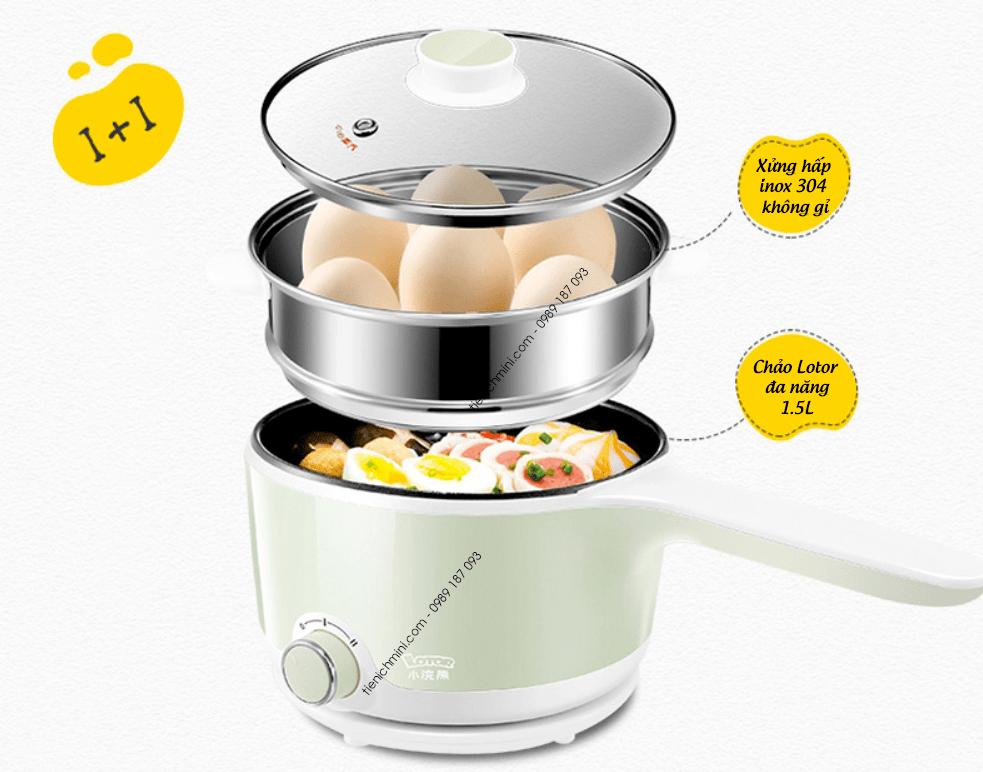 [CÓ CHỐNG DÍNH] Chảo Điện Đa Năng LOTOR 1.5L Có Xửng Hấp