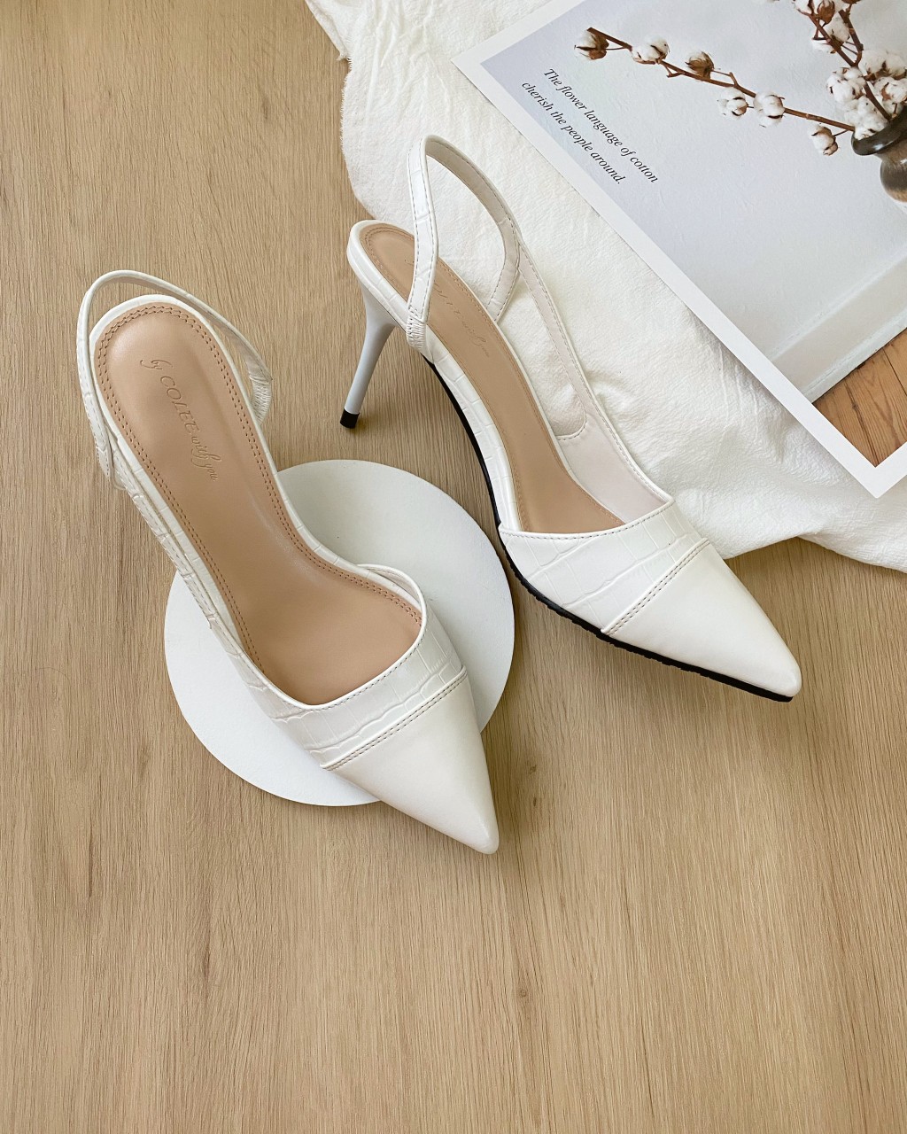 Giày cao gót mũi nhọn Colee dáng slingback gót cao 7.5cm