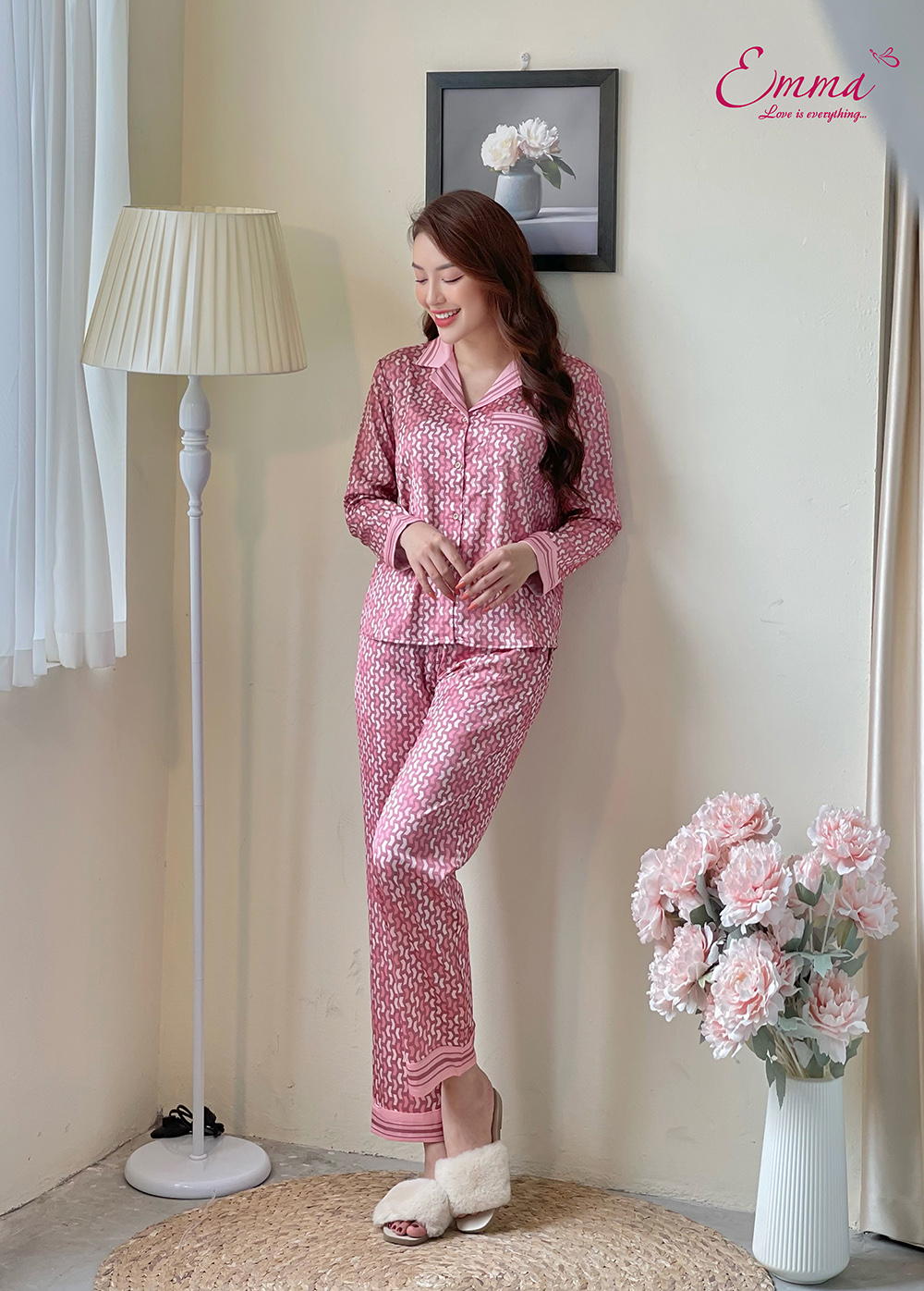Đồ Bộ Mặc Nhà Pyjama Lụa Tay Dài, Quần Dài Emma ETLU.21.045