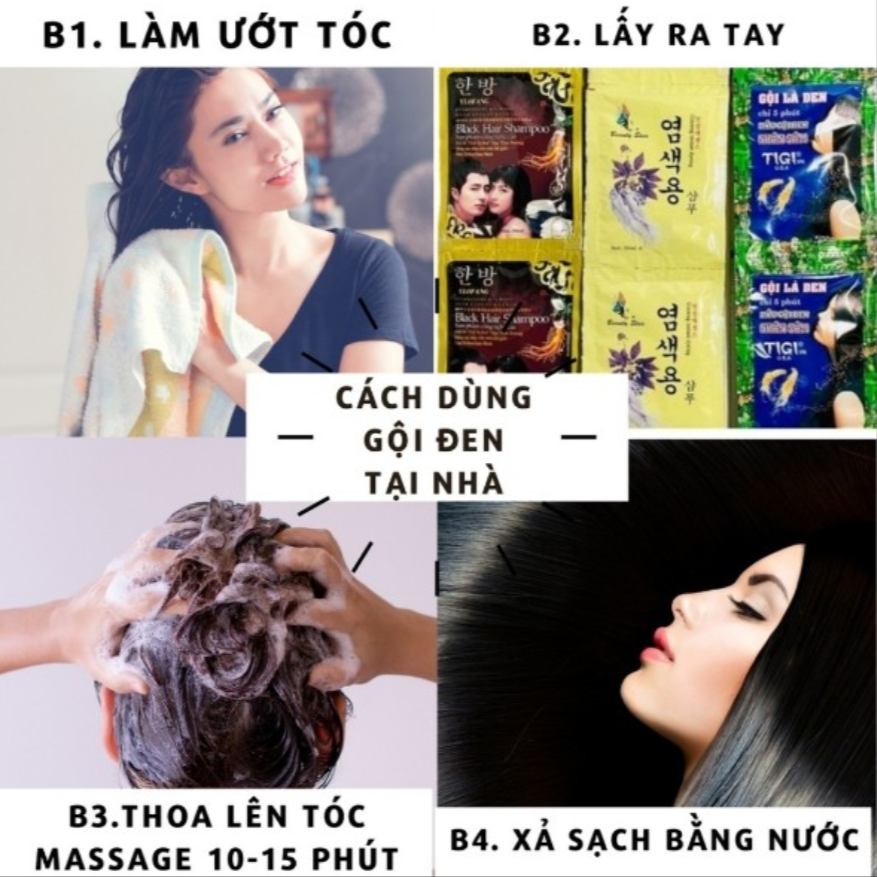 Combo of 10 Packs of Herbal Ginseng Hair Blackening Shampoo