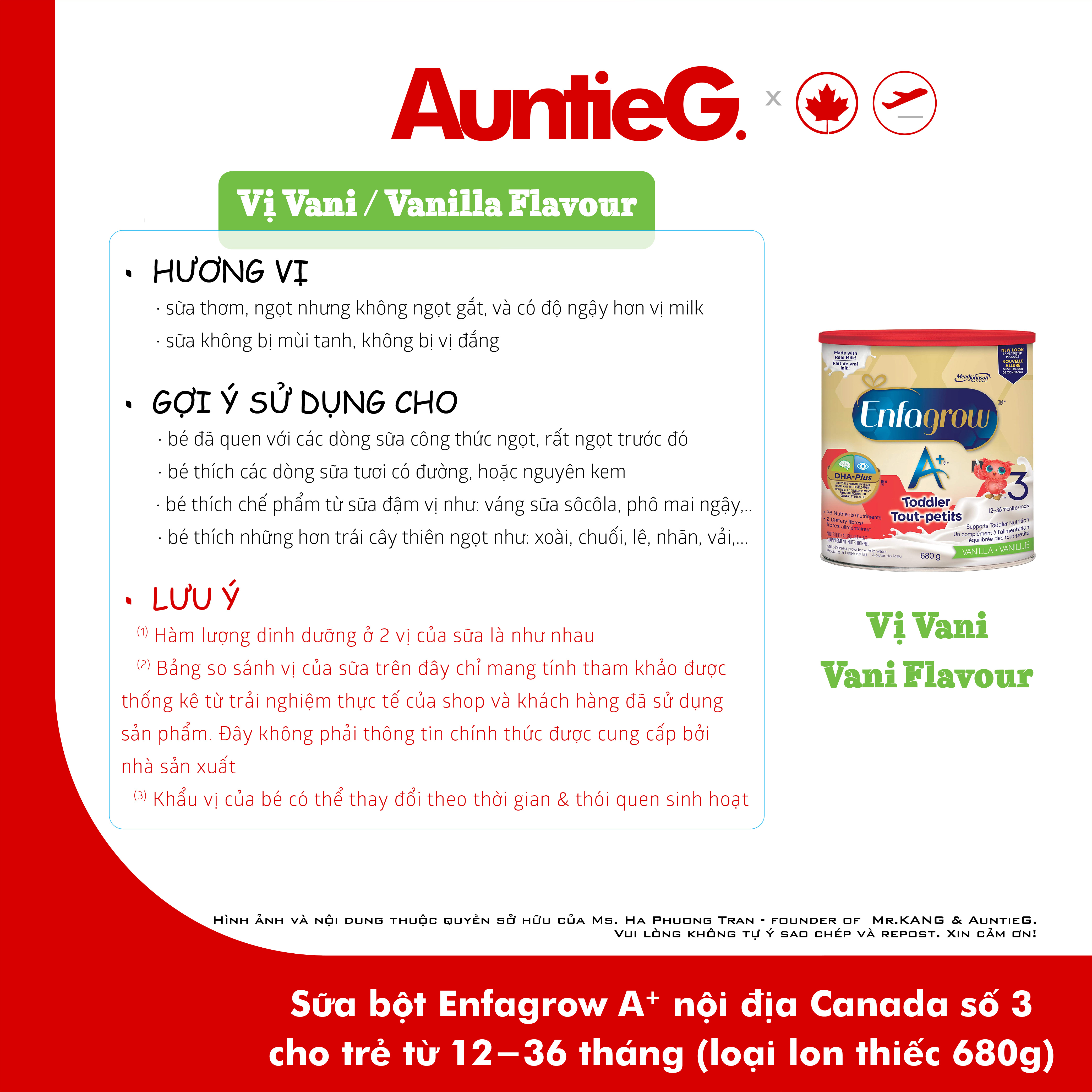 Sữa Enfagrow Canada - Vị Vani - Ngọt hơn