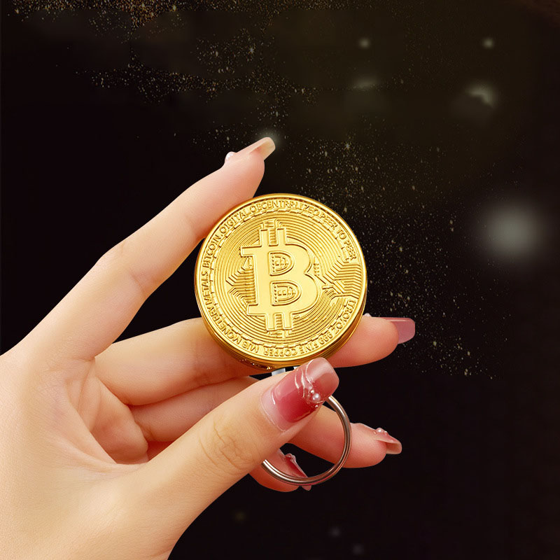 Hột quẹt bật lửa móc khóa đồng Bitcoin kim loại - xài gas