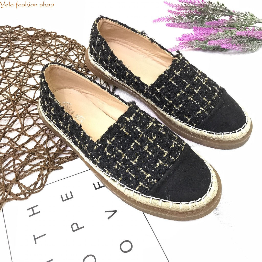 GL6 Giày lười slip on nữ vải dạ phối da xinh xắn