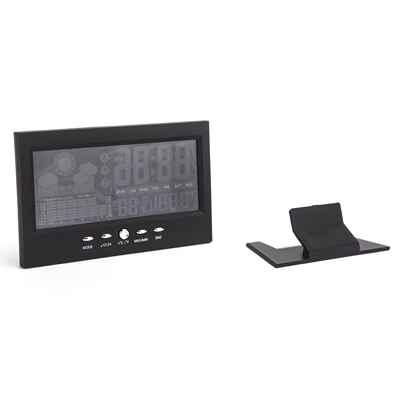 Perual Temperature and Humidity Color Screen Clock Large Screen Voice Control Weather Forecast Bell LCD Backlight 8082T Voice Control Weather Station Cloc