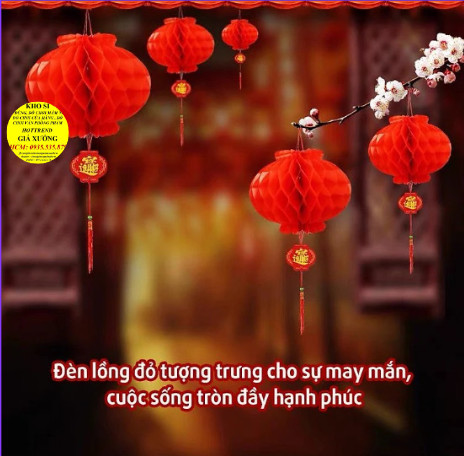 Đèn lồng đỏ Nilon chữ Phúc 15cm/20cm/25cm treo trang trí Tết - đèn lồng chống nước
