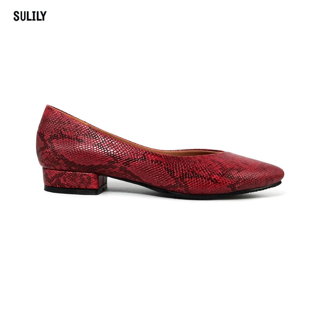Giày Bít Công Sở Gót Vuông 2cm Sulily màu đỏ