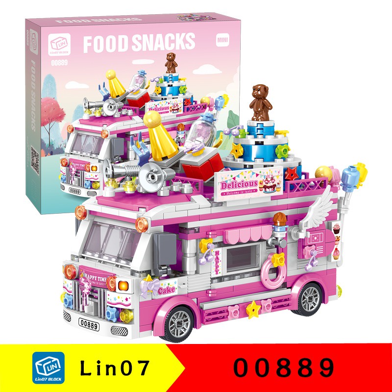 Lego xếp hình con gái xe chở kem 590 chi tiết food snack xe chở trái cây nước uống đồ chơi ghép hình bé gái mã 887 888 8