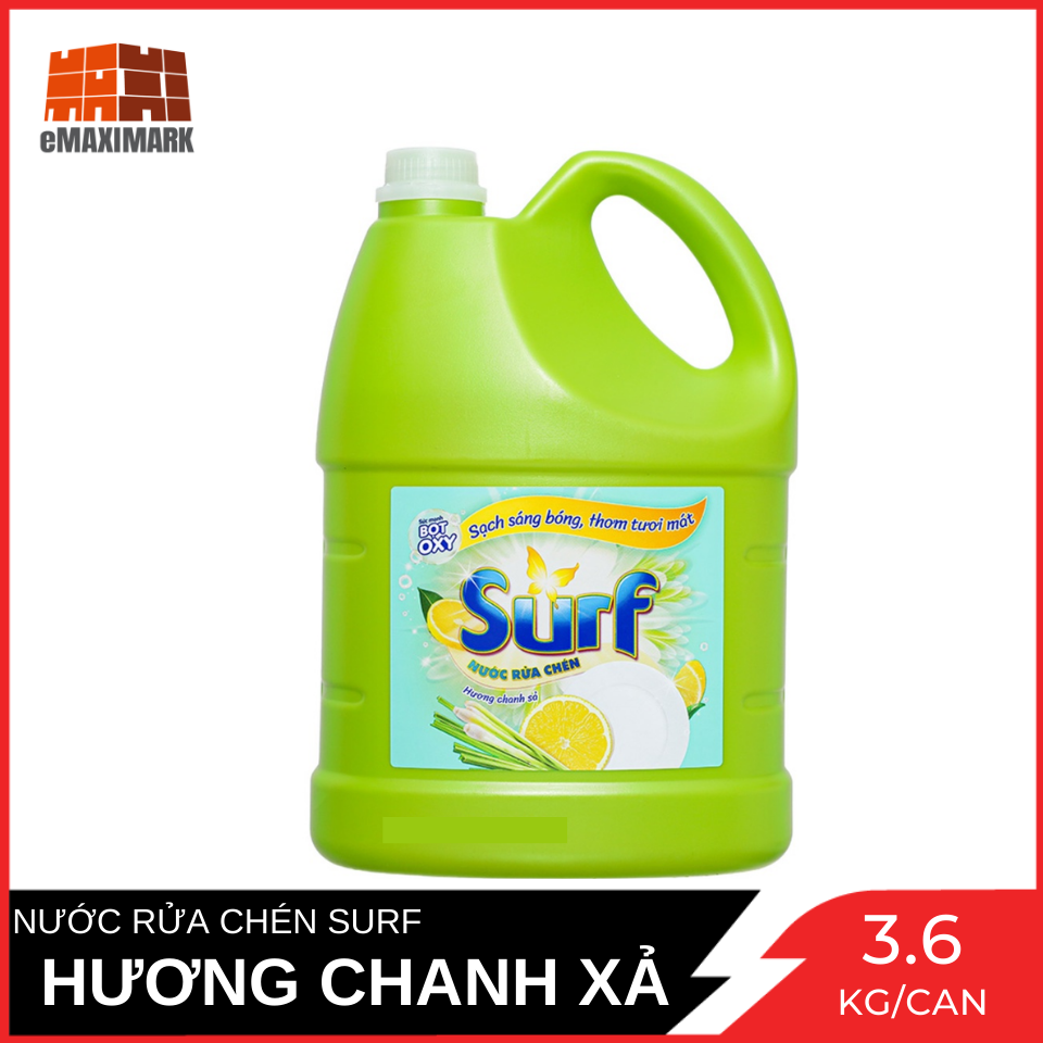 Nước Rửa Chén Surf Hương Chanh Sả (Xanh) Can 3.6KG
