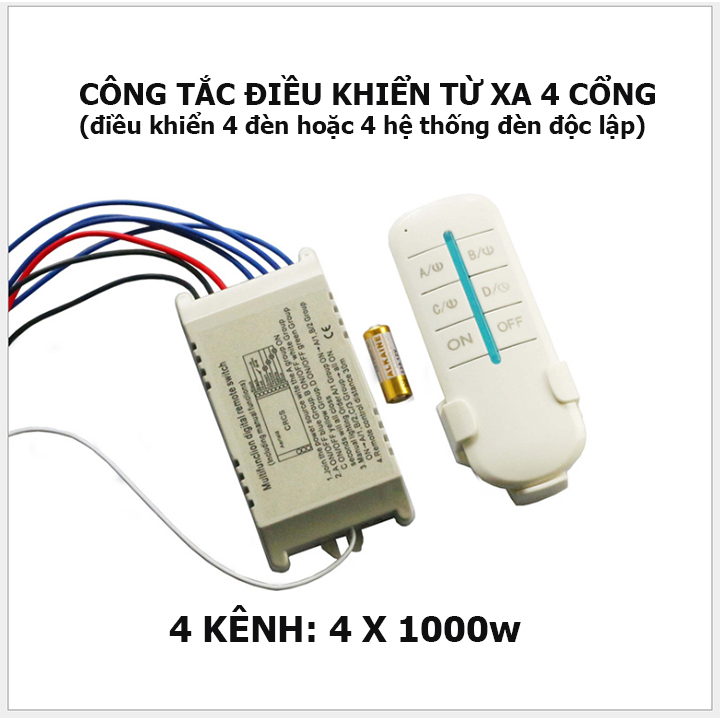 Công tắc điều khiển từ xa  rf 4 cổng (4 kênh 4 đèn)