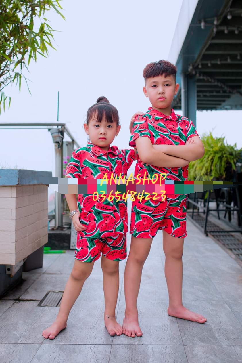 Bộ dưa hấu đỏ cho bé kute vải kate thái mặc mát