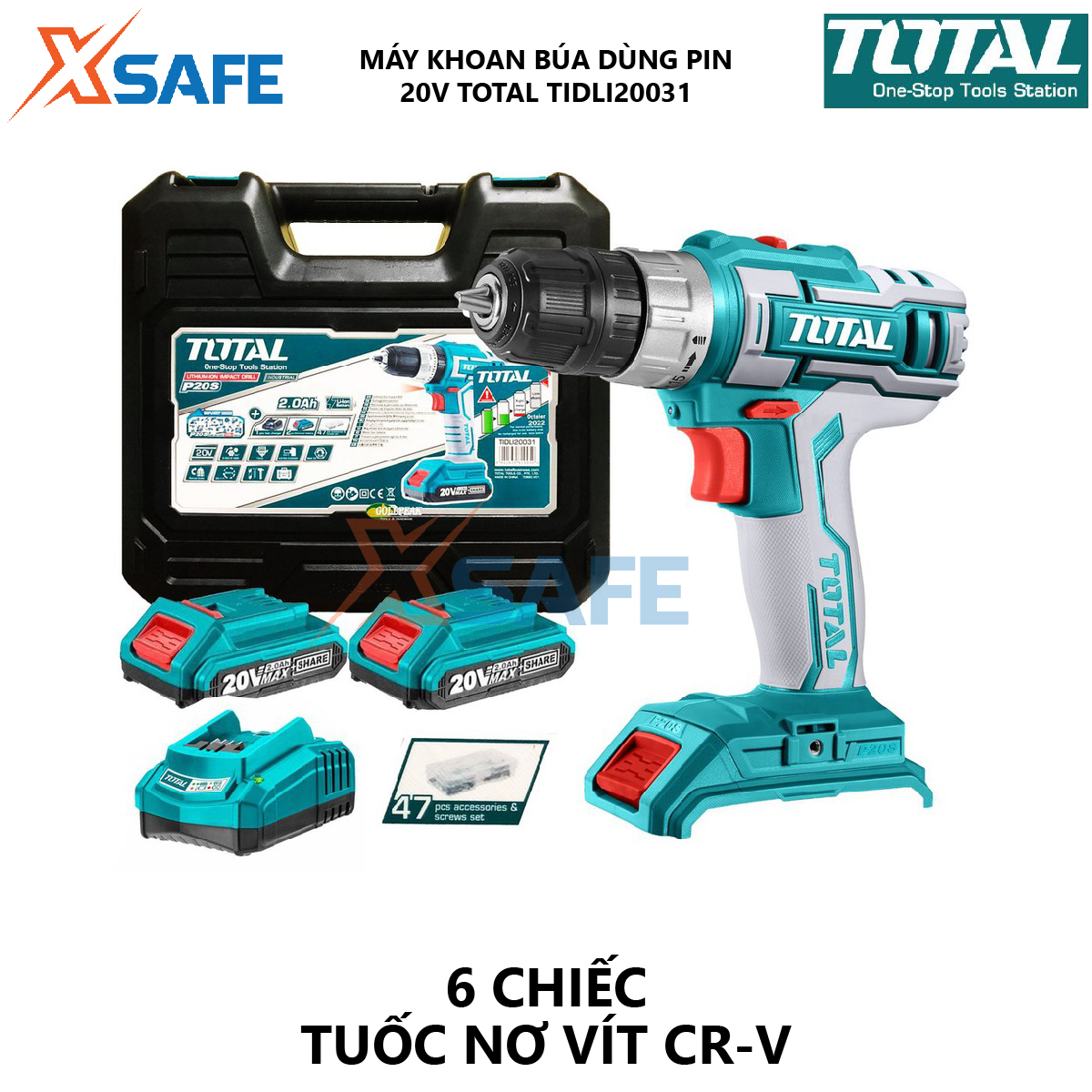 Hammer drill machine battery total TIDLI20031 machine squeeze ốc screw portable multi-purpose use lithium battery 20V have idle speed 0-450/0-1900/min at [xsafe] [XTools]