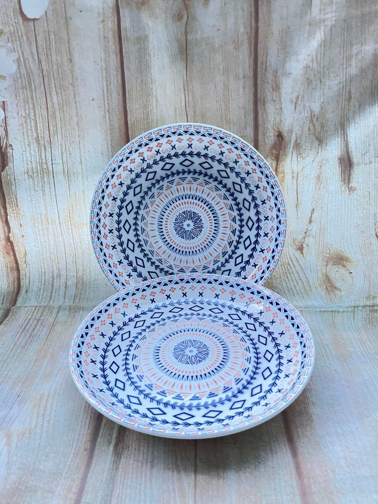Set 2 dĩa sứ pastel hoa văn thổ cẩm cao cấp đk 20cm