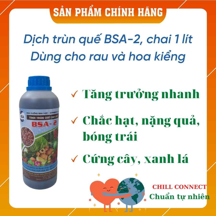 Dịch trùn quế hữu cơ, dưỡng cây, kích rễ, cải tạo đất dạng nước, chuyên dùng cho rau, củ, quả, hoa kiểng BSA-2 chai 1 lít