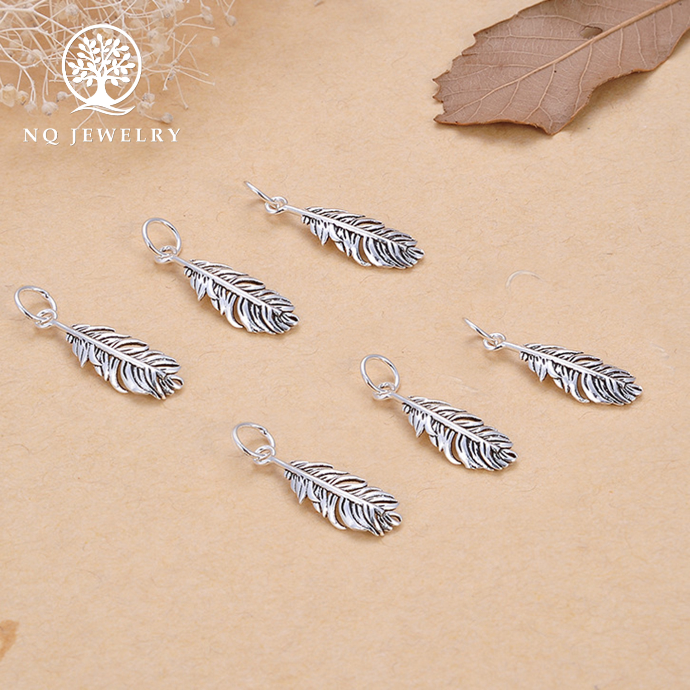 [HCM]Charm bạc hình lông vũ treo - NQ Jewelry