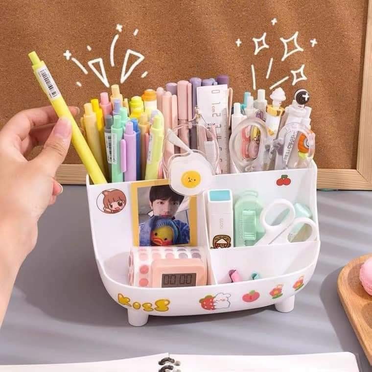 Kệ Cắm Bút Để Bàn Có Chân Size To 6 Ngăn Màu Pastel Xinh Xắn Ống Để Mỹ Phẩm Đa Năng Decor Bàn Học Cute-Khay Nhựa 6 Ngăn Đựng Đồ Trang Điểm Để Bàn Tiện Lợi Hộp cắm bút, bộ điều khiển từ xa điện thoại đa năng