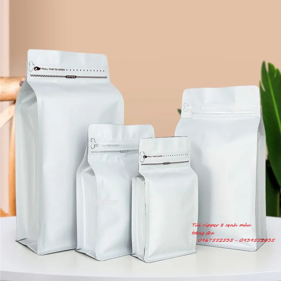 [1KG/SIZE]- TÚI ZIPPER 8 CẠNH ĐỰNG CAFE (MÀU TRẮNG - ĐỎ - ĐEN, GIẤY, BẠC, ĐỒNG)