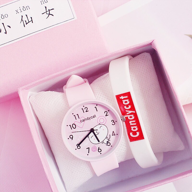 Đồng hồ thời trang nam nữ Candycat Mèo vui vẻ dây silicon mẫu siêu hot A124