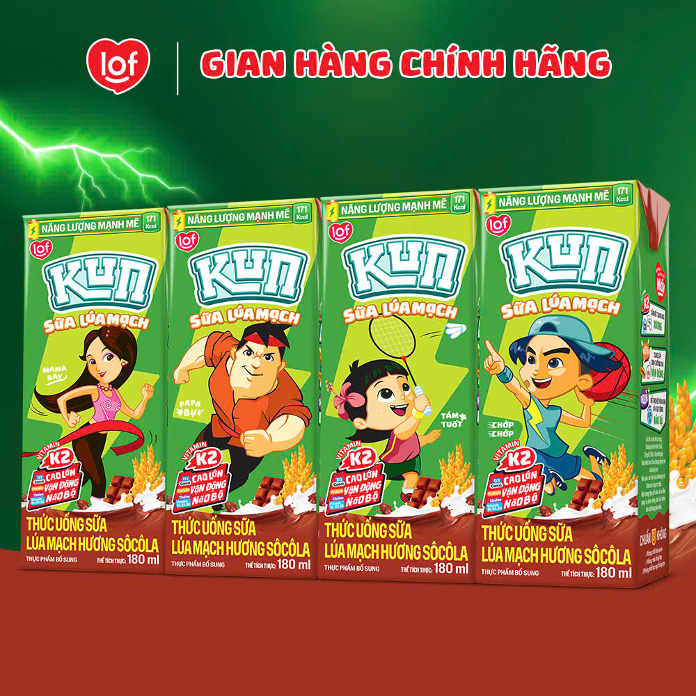Sữa lúa mạch KUN vị socola thùng 48 hộp x 180ml