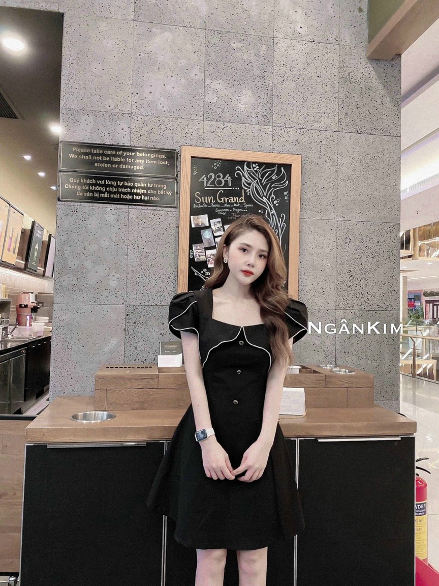 [HCM]Đầm xòe tay phồng đính nút #damtayphongdinhnut