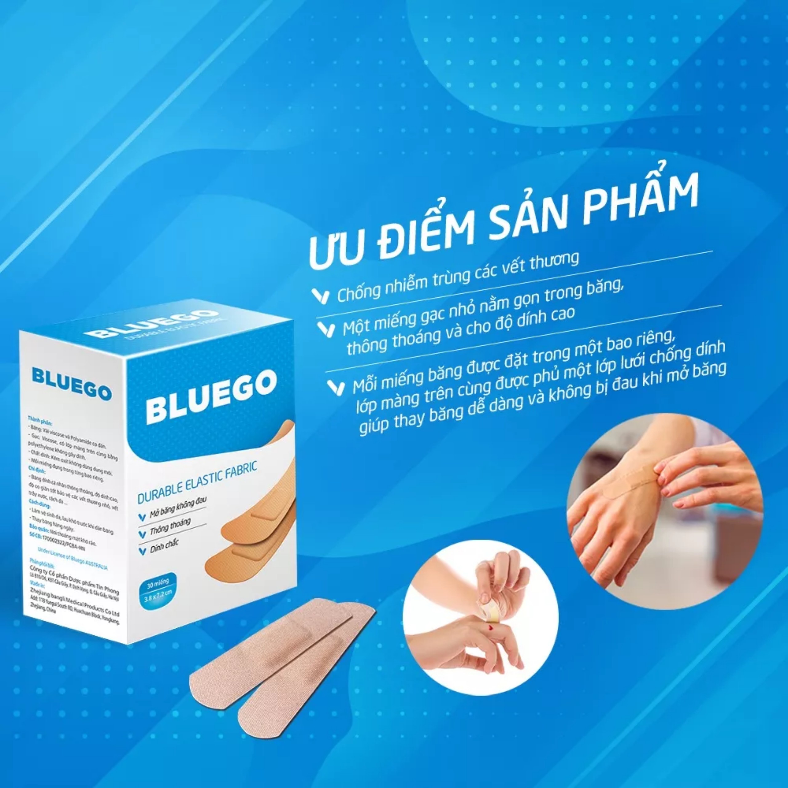 Băng cá nhân bluego hộp 102 miếng dính chắc
