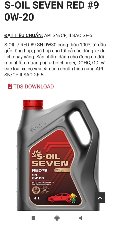 NHỚT S.OIL SN 0W20